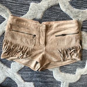 BCBG Tan suede fringe shorts